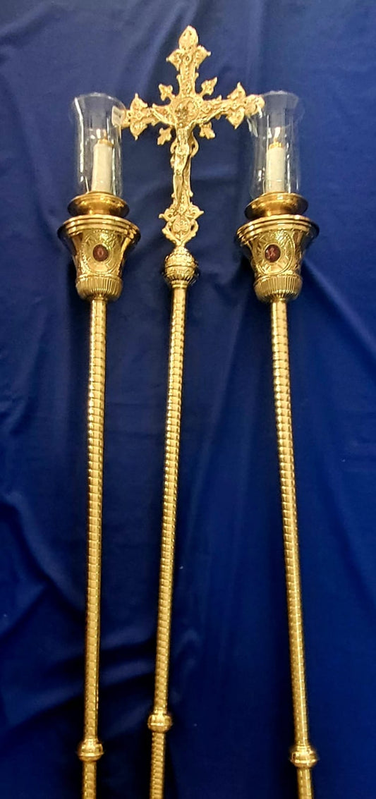 Ciriales y Cruz alta procesional en broce